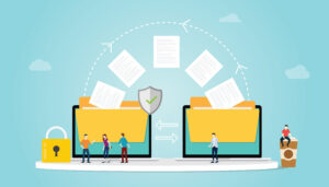 documents moving from one folder to another represent student loans moving from parent to student