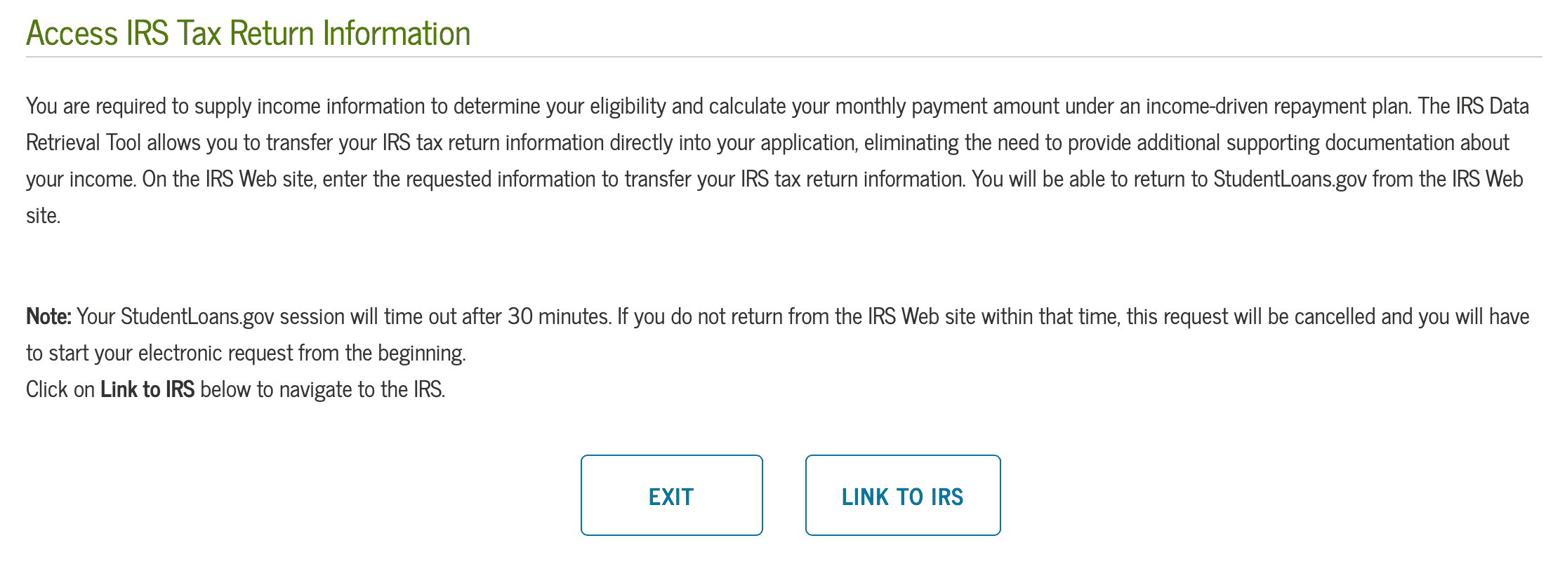 IBR certification application step to link to IRS